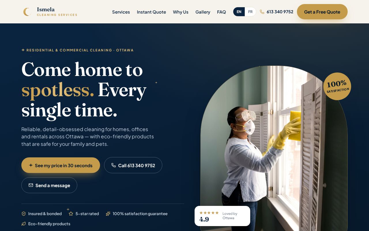 Homepage of Ismela Cleaning Services